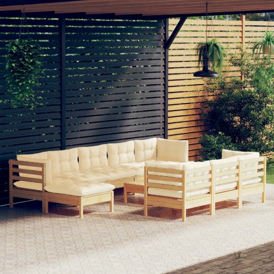 vidaXL 11-tlg. Garten-Lounge-Set mit Grauen Kissen Kiefer Massivholz