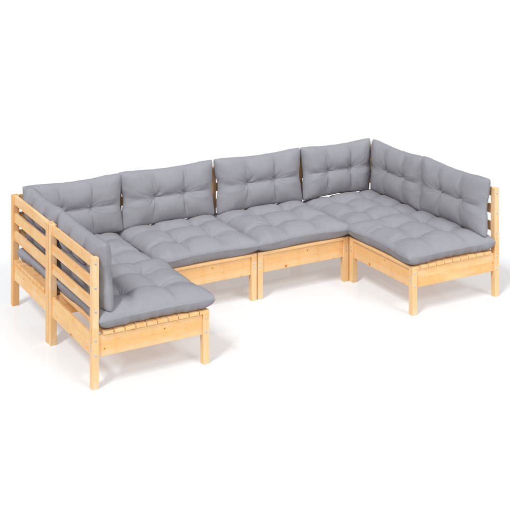 vidaXL 6-tlg. Garten-Lounge-Set mit Grauen Kissen Kiefer Massivholz