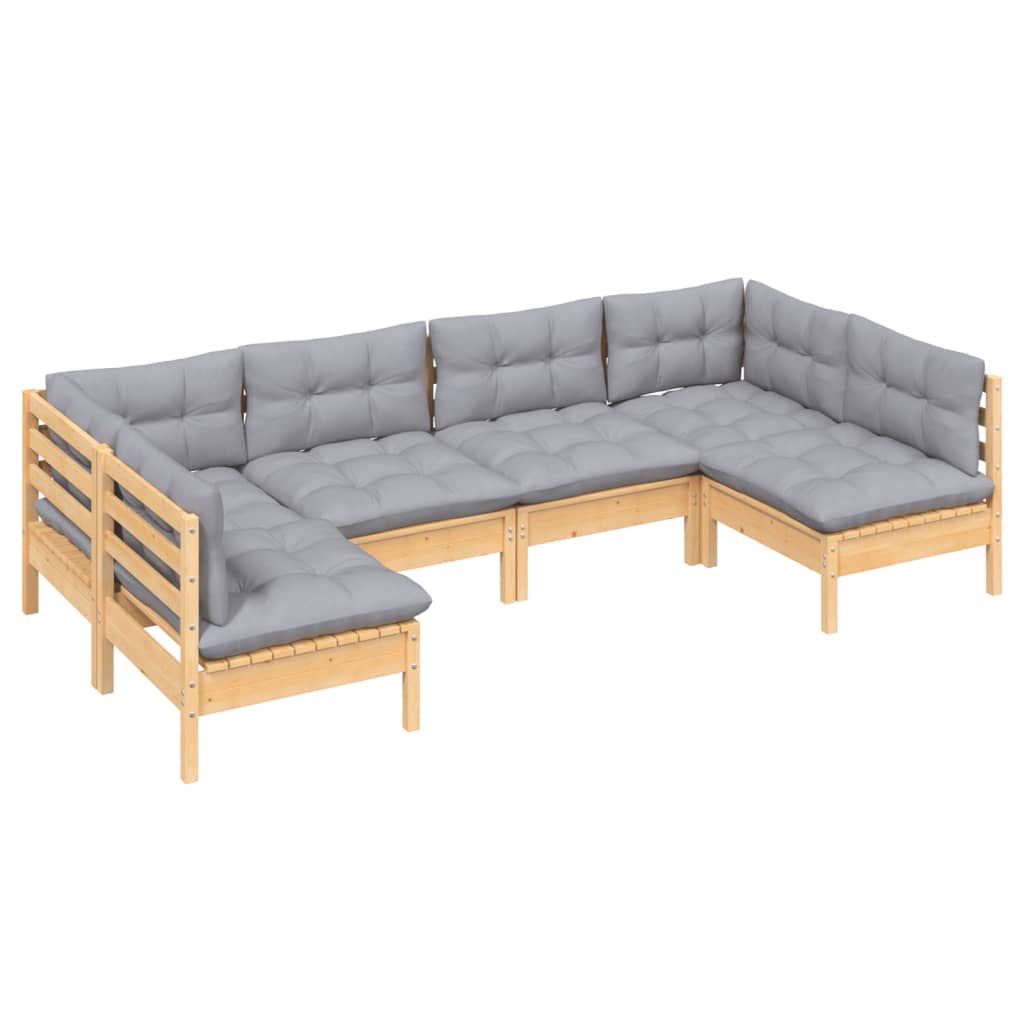 vidaXL 6-tlg. Garten-Lounge-Set mit Grauen Kissen Kiefer Massivholz