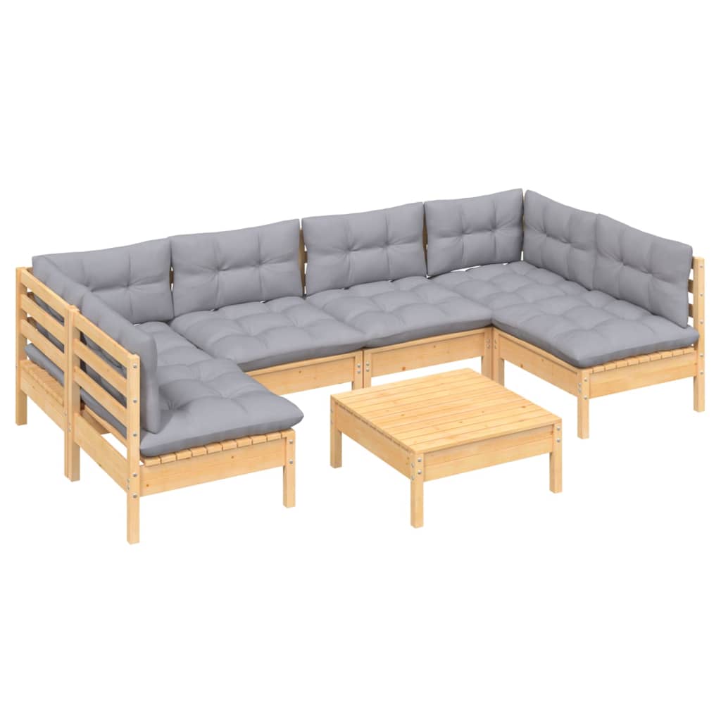 vidaXL 7-tlg. Garten-Lounge-Set mit Grauen Kissen Kiefer Massivholz