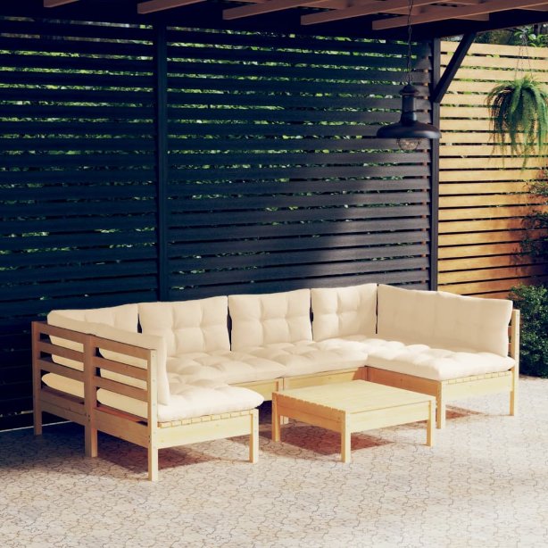 vidaXL 7-tlg. Garten-Lounge-Set mit Grauen Kissen Kiefer Massivholz