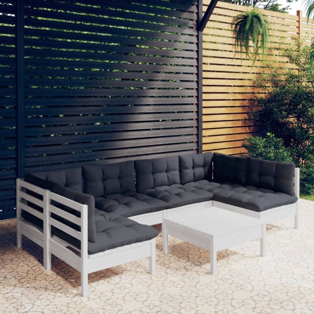vidaXL 7-tlg. Garten-Lounge-Set mit Grauen Kissen Kiefer Massivholz