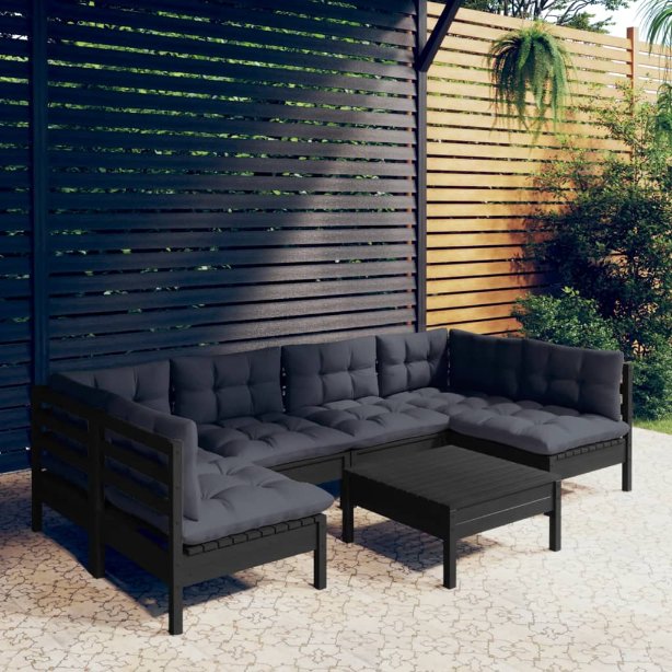 vidaXL 7-tlg. Garten-Lounge-Set mit Grauen Kissen Kiefer Massivholz
