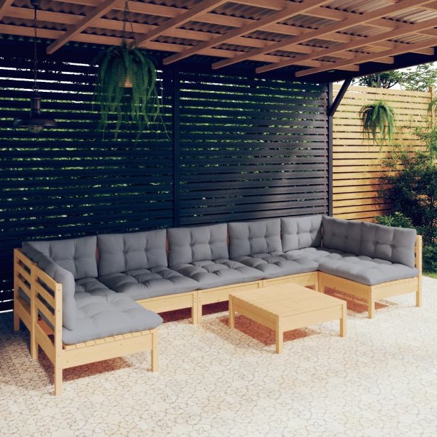 vidaXL 8-tlg. Garten-Lounge-Set mit Grauen Kissen Kiefer Massivholz