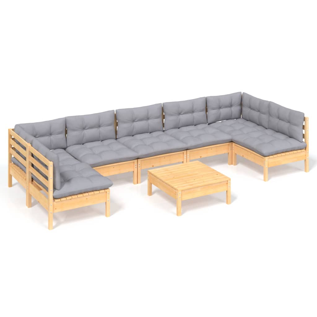 vidaXL 8-tlg. Garten-Lounge-Set mit Grauen Kissen Kiefer Massivholz