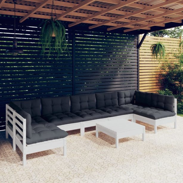 vidaXL 8-tlg. Garten-Lounge-Set mit Grauen Kissen Kiefer Massivholz
