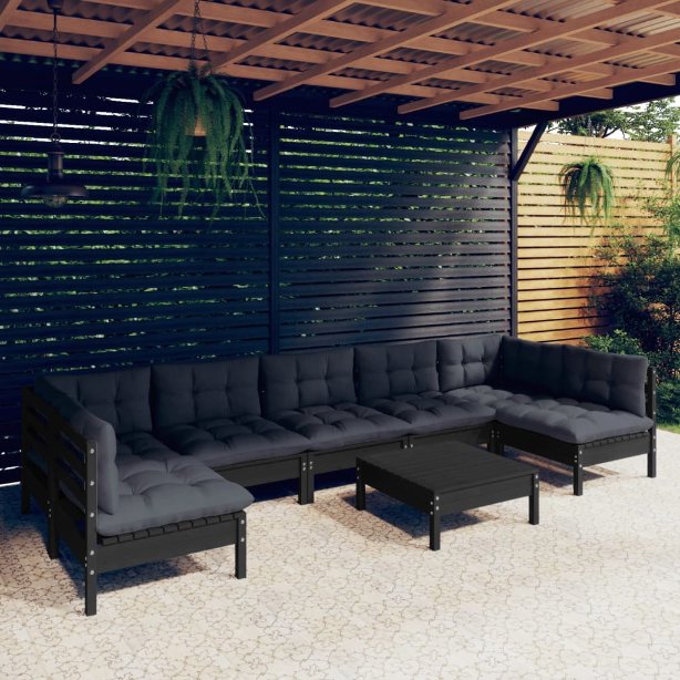vidaXL 8-tlg. Garten-Lounge-Set mit Grauen Kissen Kiefer Massivholz