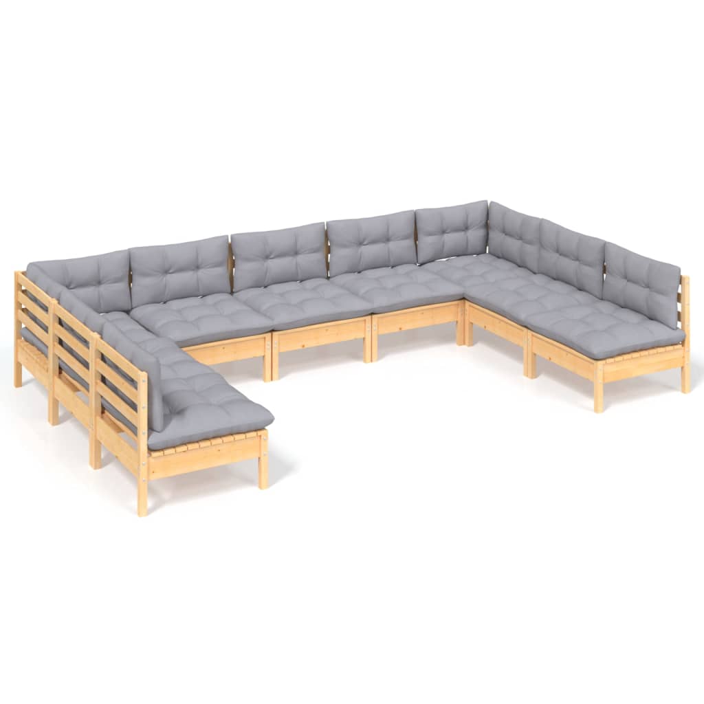 vidaXL 9-tlg. Garten-Lounge-Set mit Grauen Kissen Kiefer Massivholz