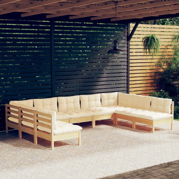 vidaXL 9-tlg. Garten-Lounge-Set mit Grauen Kissen Kiefer Massivholz