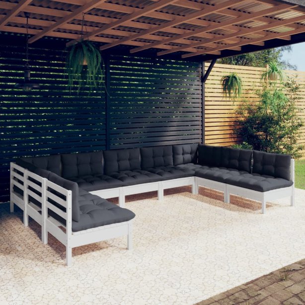 vidaXL 9-tlg. Garten-Lounge-Set mit Grauen Kissen Kiefer Massivholz