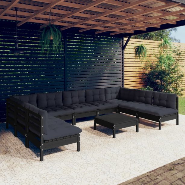 vidaXL 10-tlg. Garten-Lounge-Set mit Grauen Kissen Kiefer Massivholz