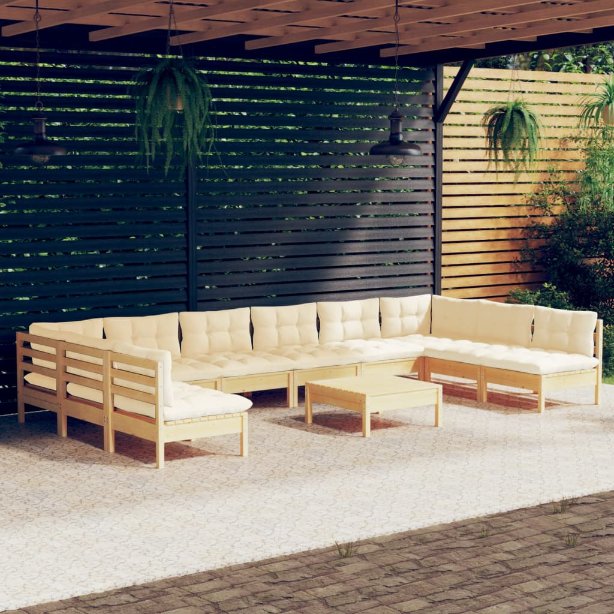 vidaXL 11-tlg. Garten-Lounge-Set mit Grauen Kissen Kiefer Massivholz