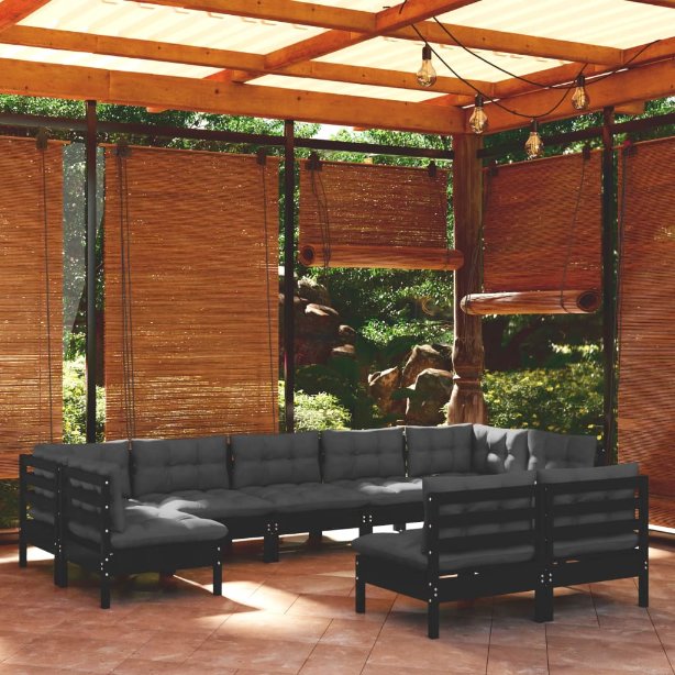 vidaXL 9-tlg. Garten-Lounge-Set mit Grauen Kissen Kiefer Massivholz