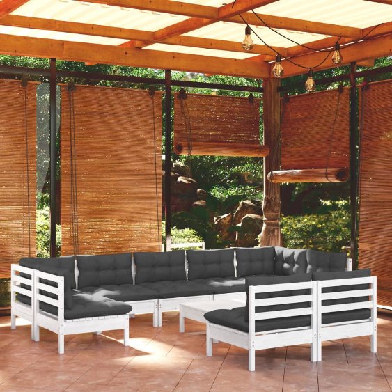vidaXL 10-tlg. Garten-Lounge-Set mit Grauen Kissen Kiefer Massivholz