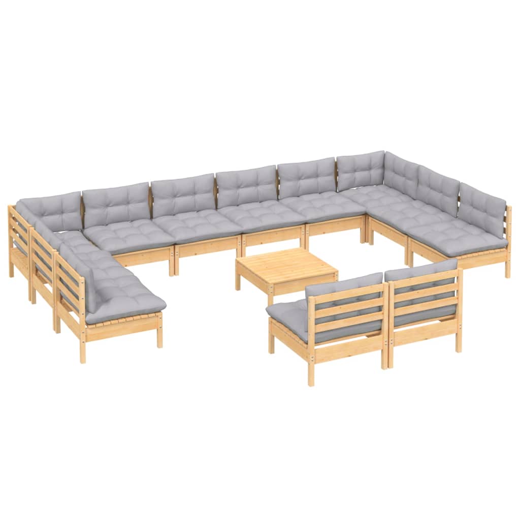 vidaXL 13-tlg. Garten-Lounge-Set mit Grauen Kissen Kiefer Massivholz