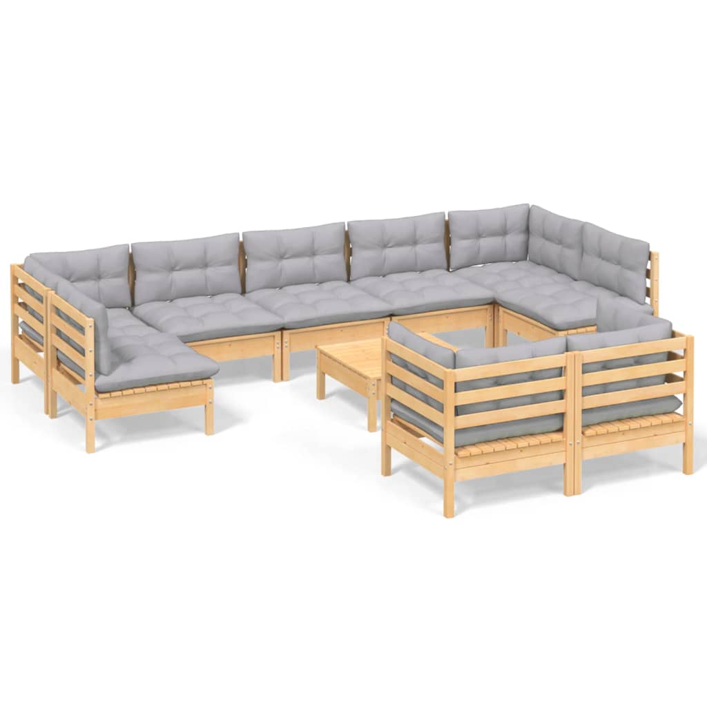 vidaXL 10-tlg. Garten-Lounge-Set mit Grauen Kissen Kiefer Massivholz