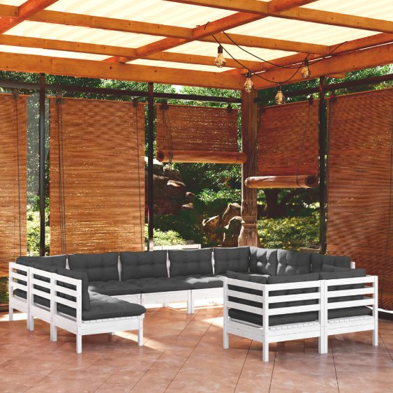 vidaXL 11-tlg. Garten-Lounge-Set mit Grauen Kissen Kiefer Massivholz