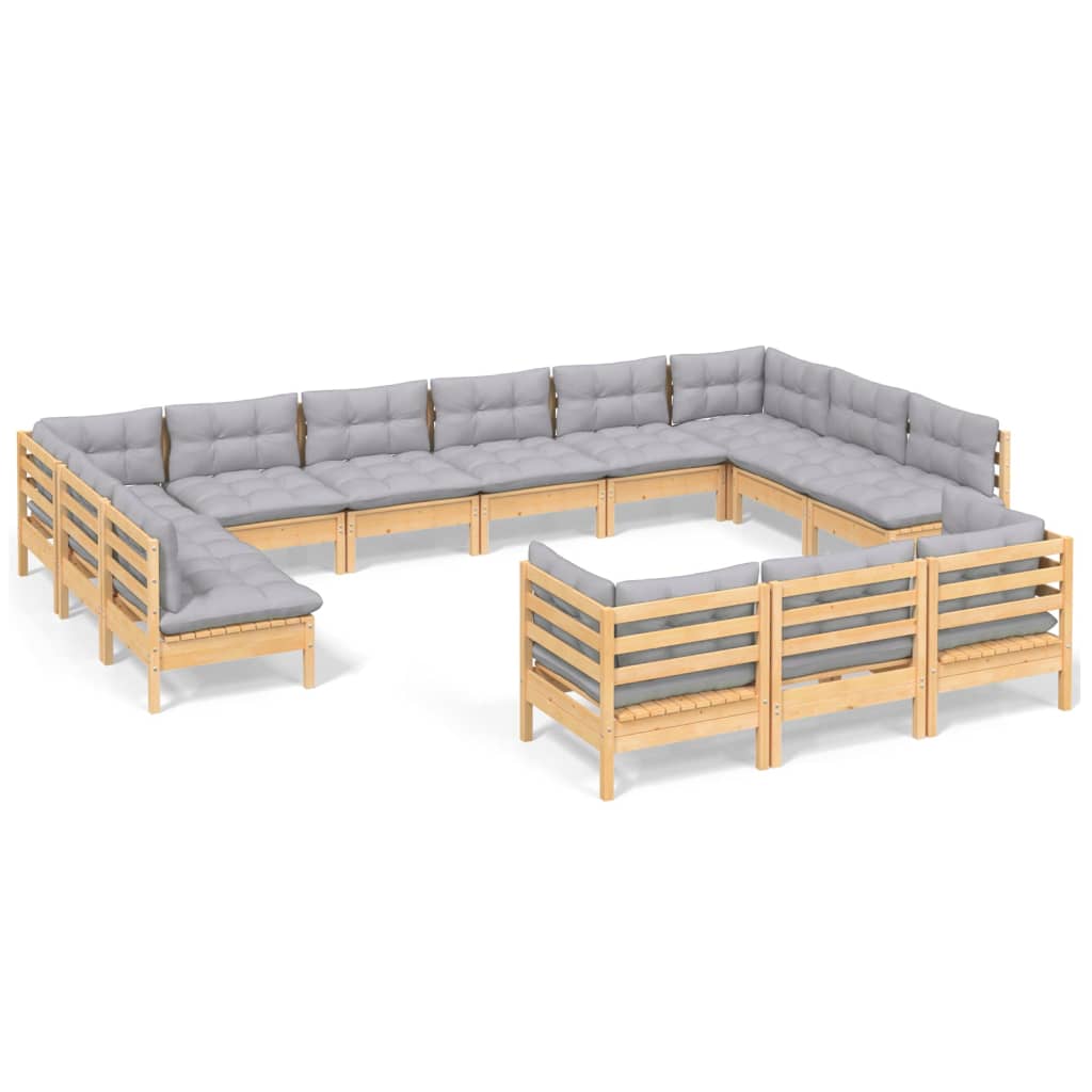 vidaXL 13-tlg. Garten-Lounge-Set mit Grauen Kissen Kiefernholz