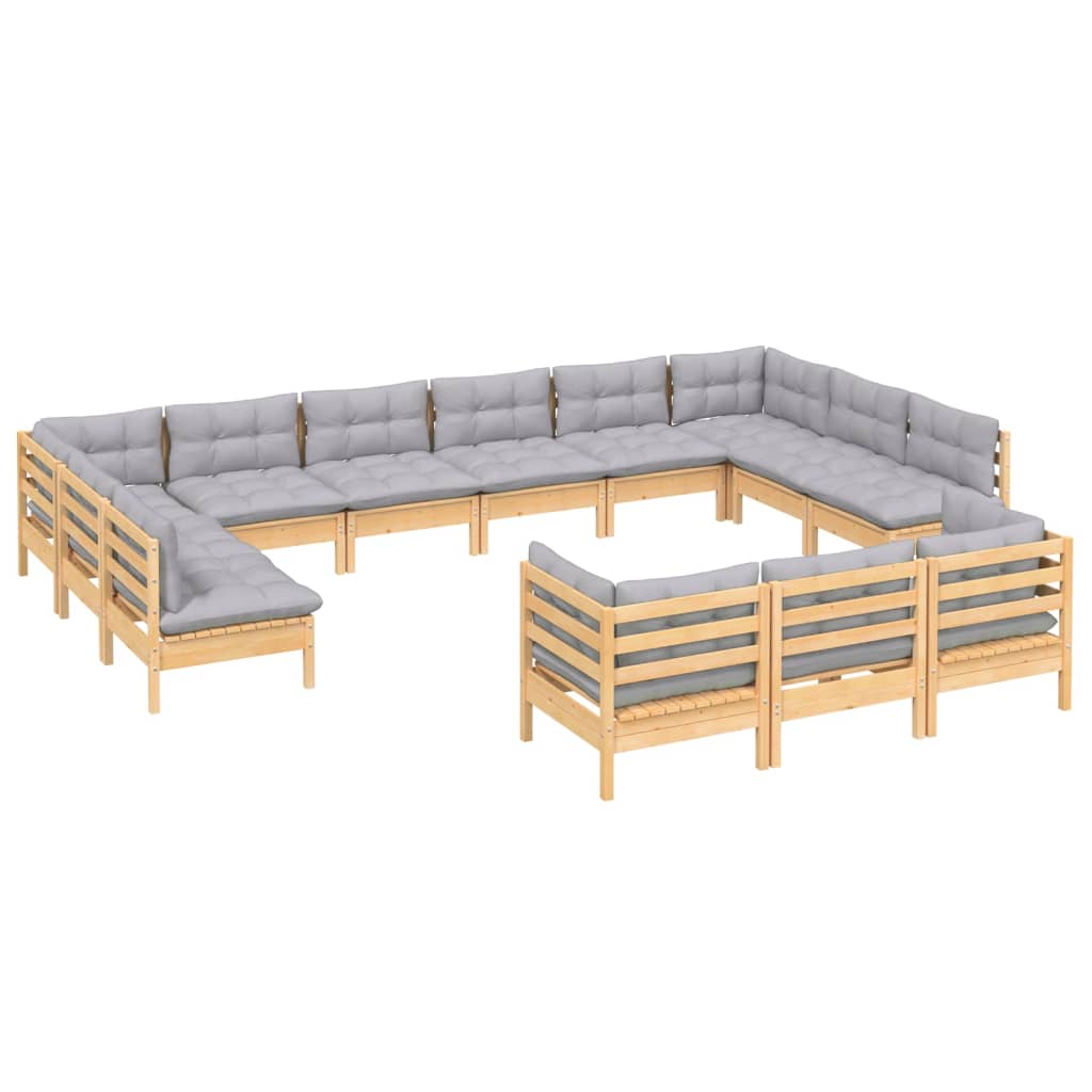 vidaXL 13-tlg. Garten-Lounge-Set mit Grauen Kissen Kiefernholz