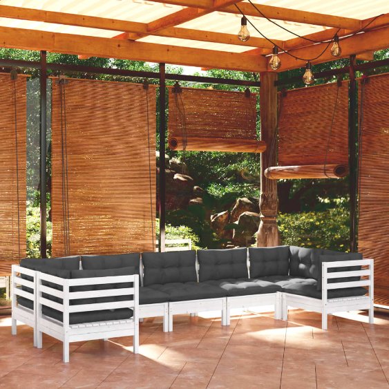 vidaXL 7-tlg. Garten-Lounge-Set mit Grauen Kissen Kiefernholz