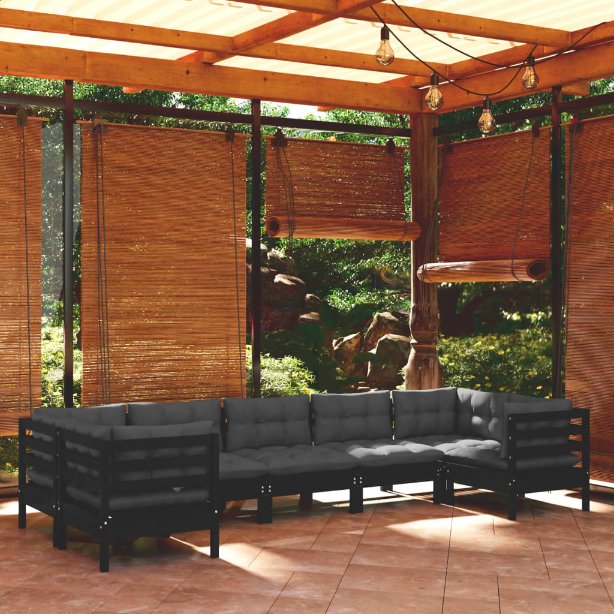 vidaXL 7-tlg. Garten-Lounge-Set mit Grauen Kissen Kiefernholz
