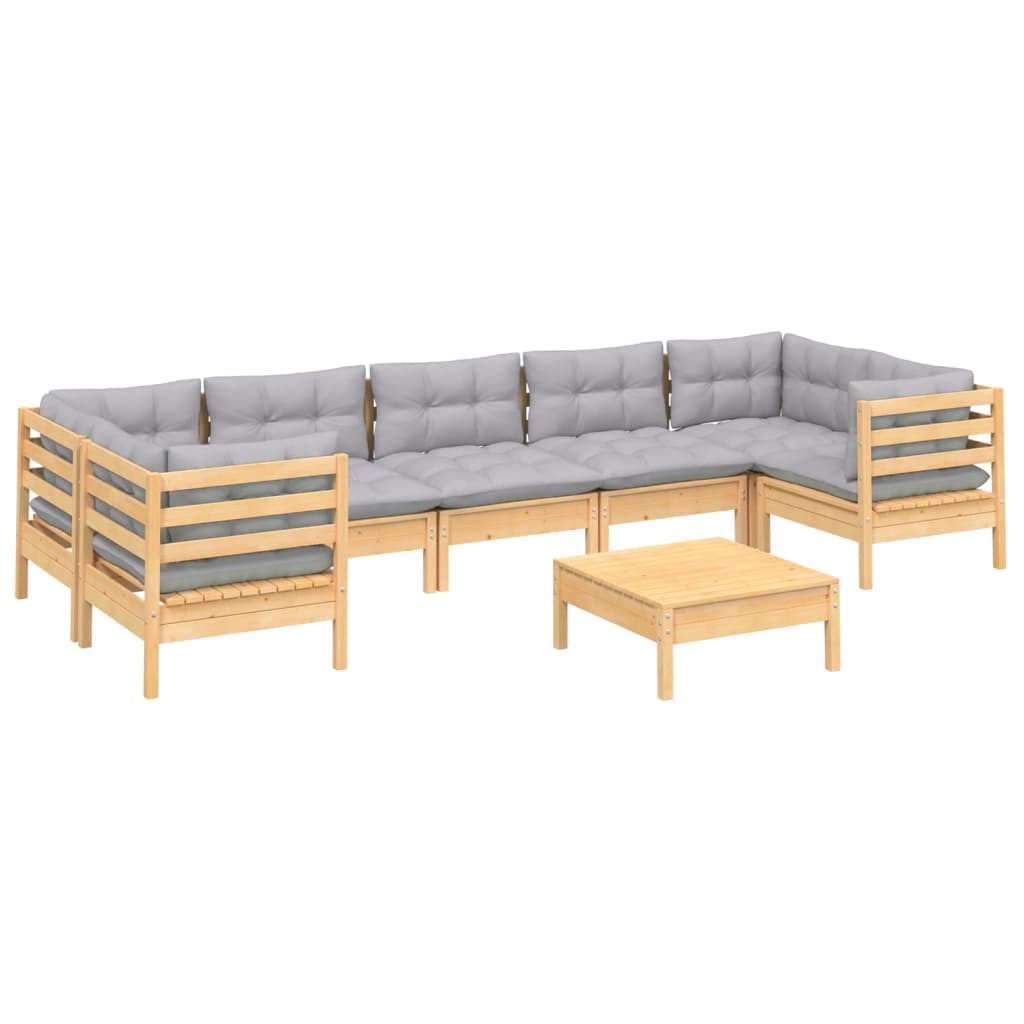 vidaXL 8-tlg. Garten-Lounge-Set mit Grauen Kissen Kiefernholz
