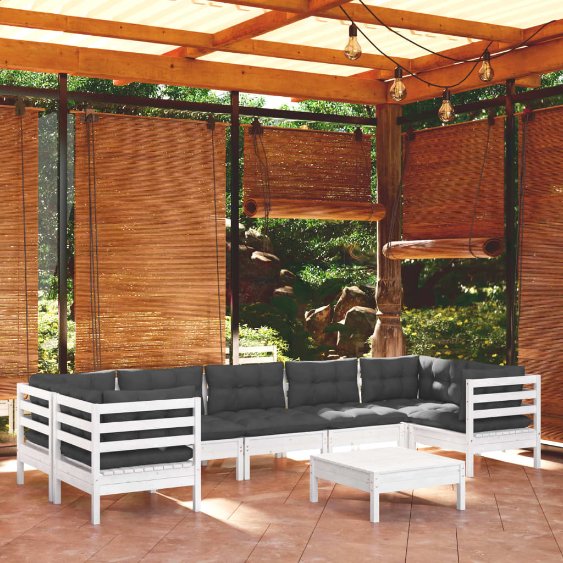 vidaXL 8-tlg. Garten-Lounge-Set mit Grauen Kissen Kiefernholz