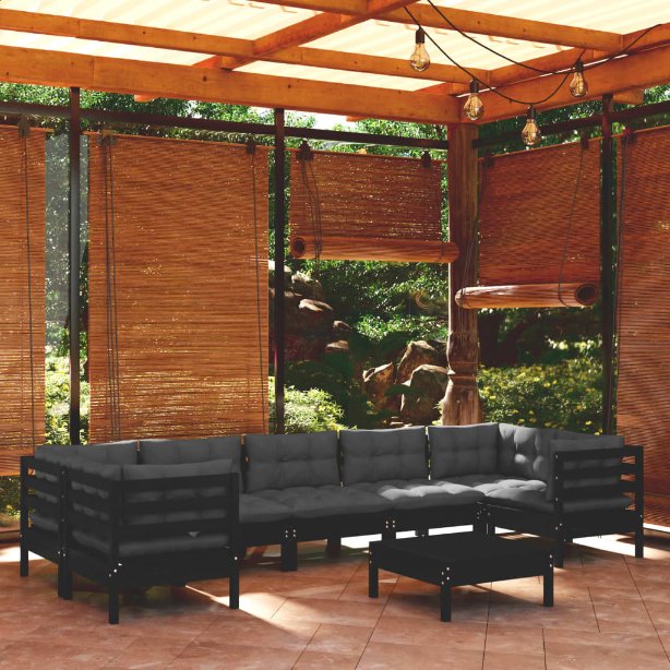 vidaXL 8-tlg. Garten-Lounge-Set mit Grauen Kissen Kiefernholz