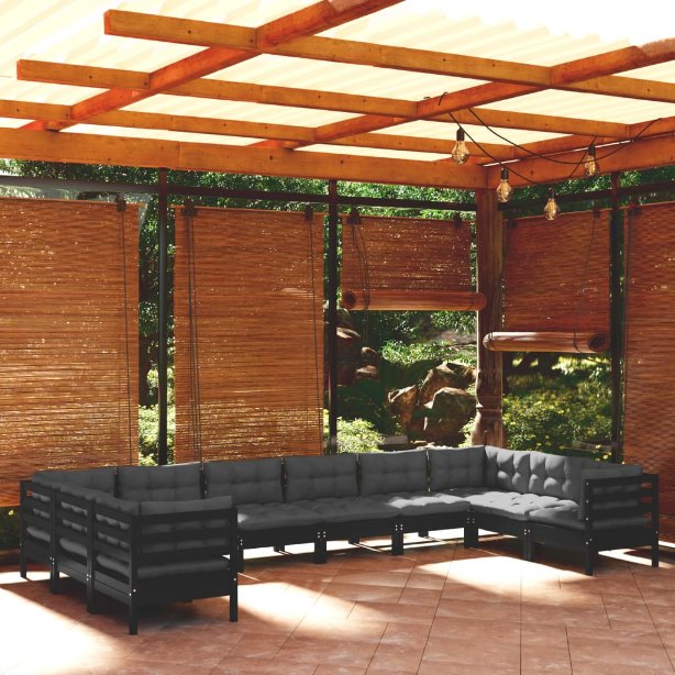 vidaXL 10-tlg. Garten-Lounge-Set mit Grauen Kissen Kiefernholz