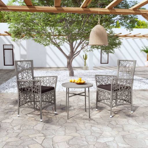 vidaXL 3-tlg. Garten-Essgruppe Poly Rattan Grau