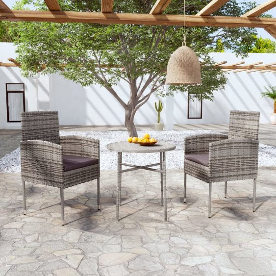 vidaXL 3-tlg. Garten-Essgruppe Poly Rattan Schwarz