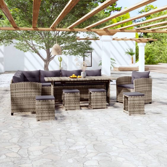 vidaXL 3-tlg. Garten-Lounge-Set mit Kissen Poly Rattan Grau