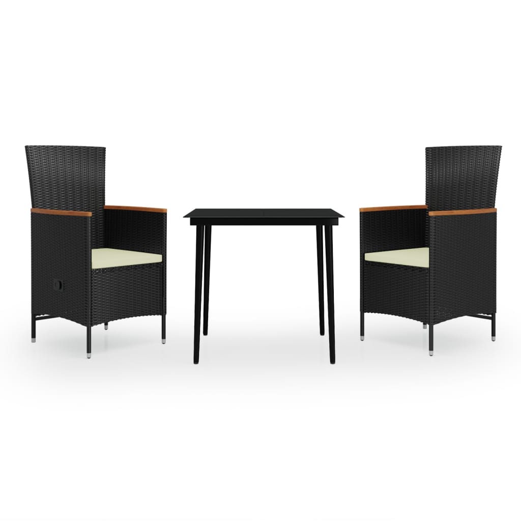 vidaXL 3-tlg. Garten-Essgruppe mit Kissen Schwarz