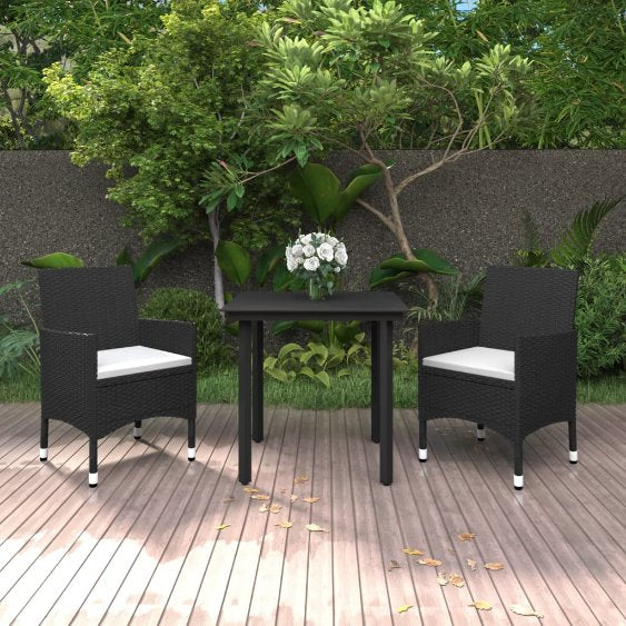 vidaXL 3-tlg. Garten-Essgruppe mit Auflagen Poly Rattan und Glas