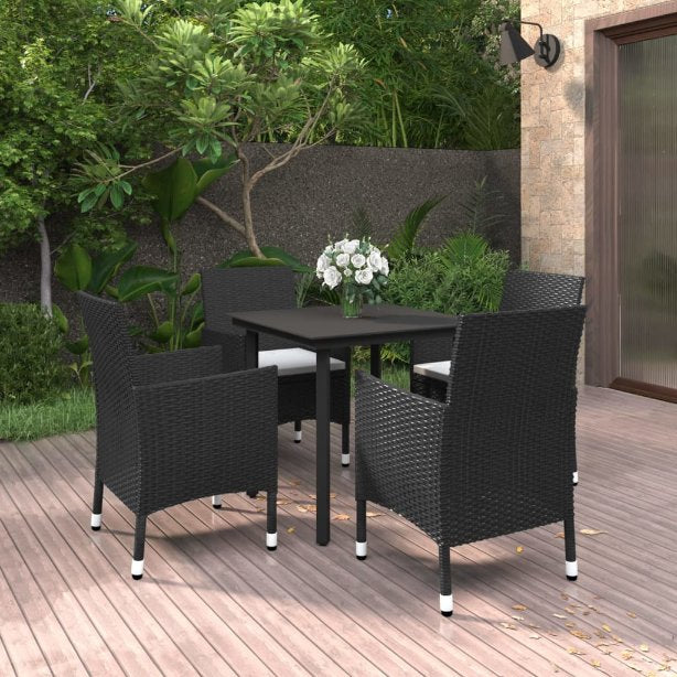 vidaXL 3-tlg. Garten-Essgruppe mit Auflagen Poly Rattan und Glas