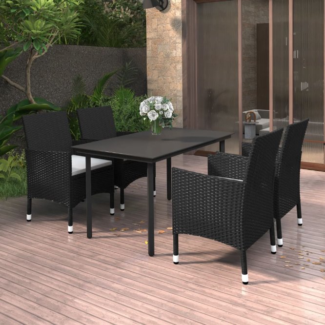 vidaXL 3-tlg. Garten-Essgruppe mit Auflagen Poly Rattan und Glas