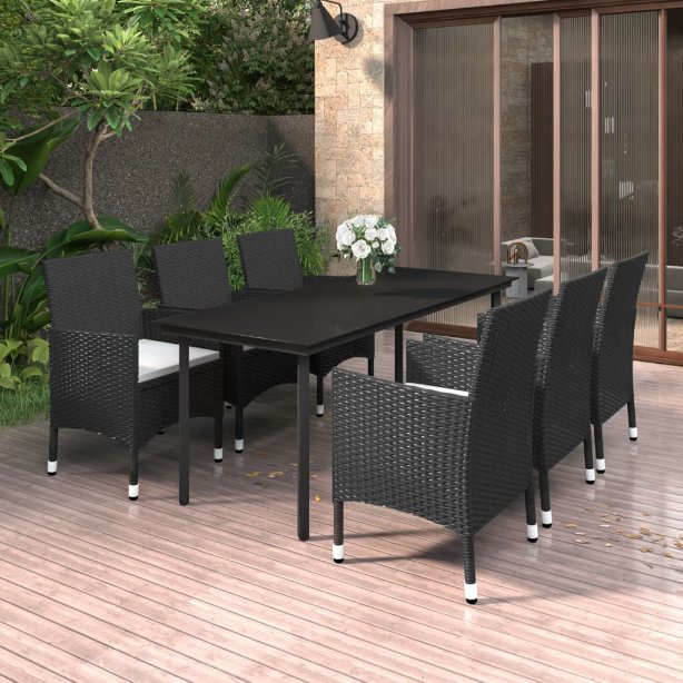 vidaXL 3-tlg. Garten-Essgruppe mit Auflagen Poly Rattan und Glas