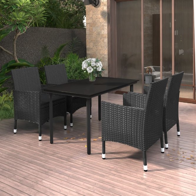 vidaXL 3-tlg. Garten-Essgruppe mit Auflagen Poly Rattan und Glas