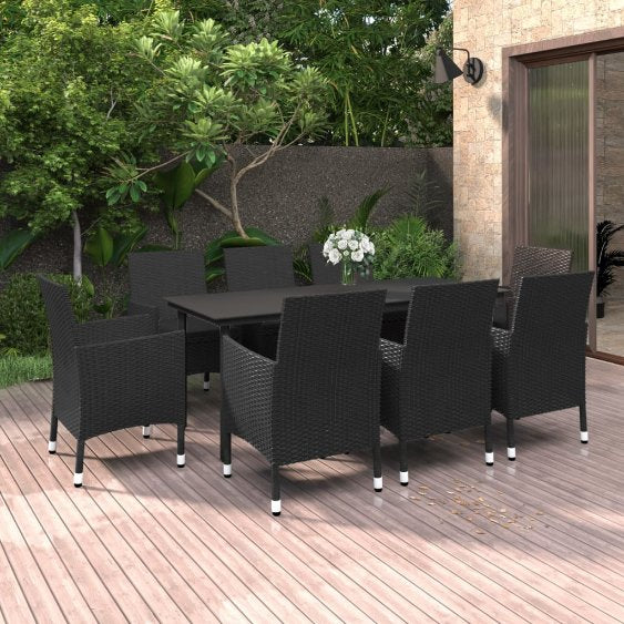 vidaXL 3-tlg. Garten-Essgruppe mit Auflagen Poly Rattan und Glas