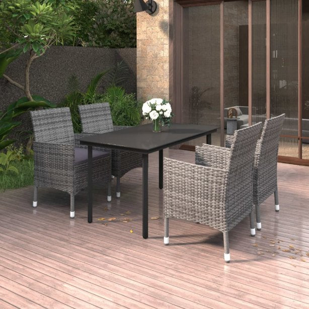 vidaXL 3-tlg. Garten-Essgruppe mit Auflagen Poly Rattan und Glas