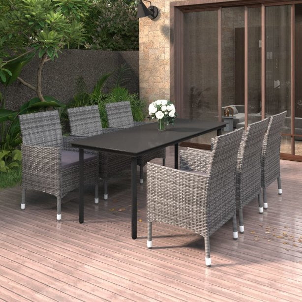 vidaXL 3-tlg. Garten-Essgruppe mit Auflagen Poly Rattan und Glas