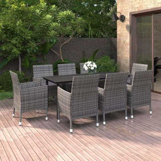 vidaXL 3-tlg. Garten-Essgruppe mit Auflagen Poly Rattan und Glas