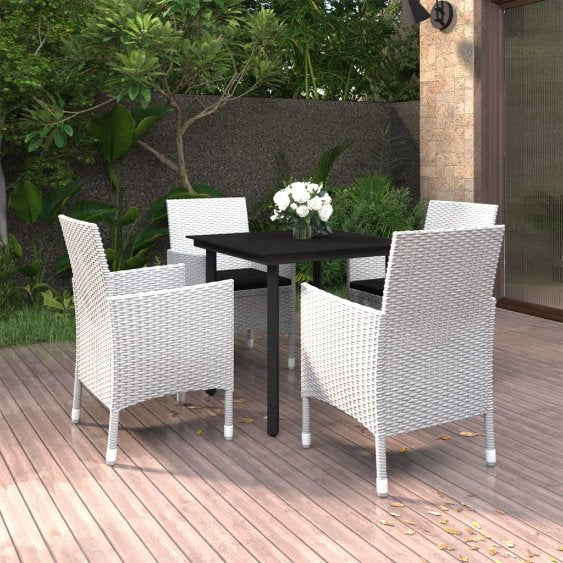 vidaXL 3-tlg. Garten-Essgruppe mit Auflagen Poly Rattan und Glas
