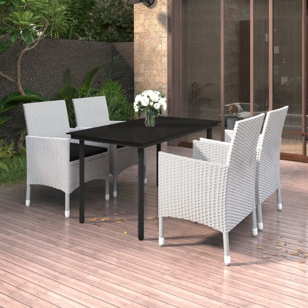 vidaXL 3-tlg. Garten-Essgruppe mit Auflagen Poly Rattan und Glas