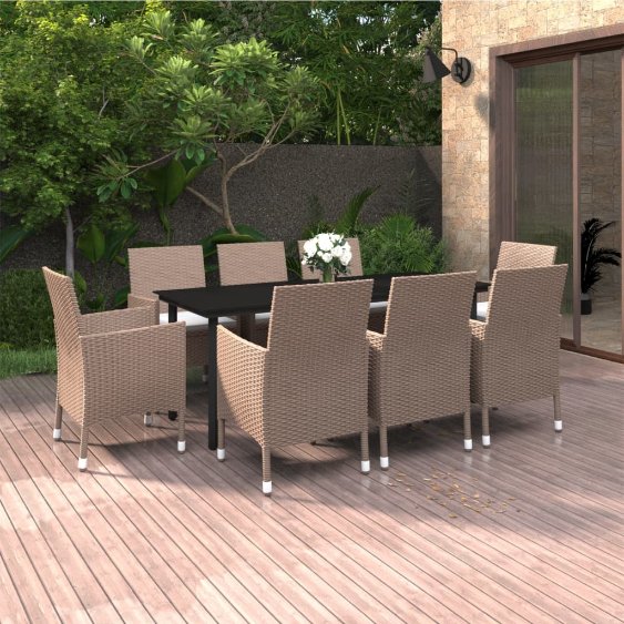 vidaXL 3-tlg. Garten-Essgruppe mit Auflagen Poly Rattan und Glas