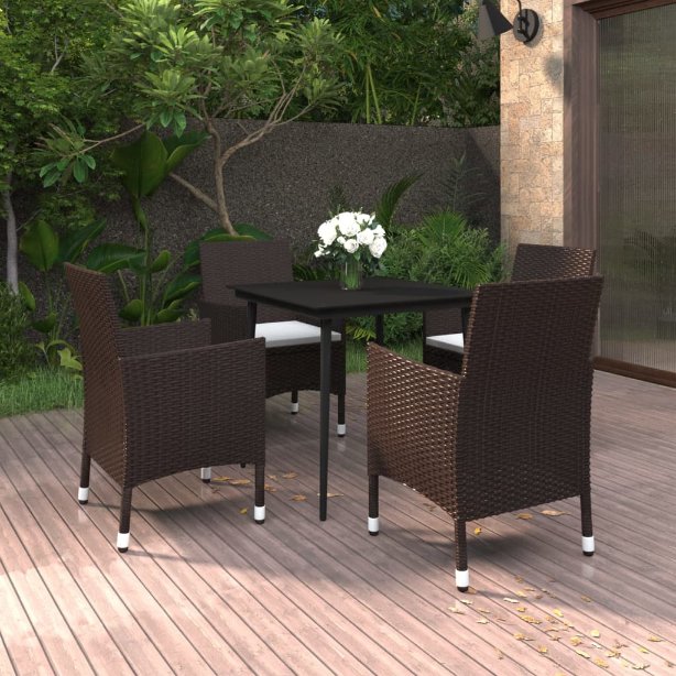 vidaXL 3-tlg. Garten-Essgruppe mit Auflagen Poly Rattan und Glas