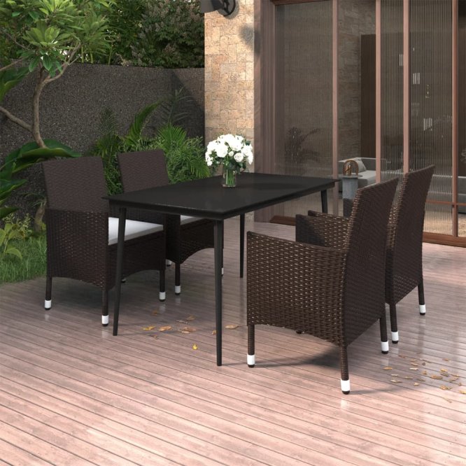 vidaXL 3-tlg. Garten-Essgruppe mit Auflagen Poly Rattan und Glas