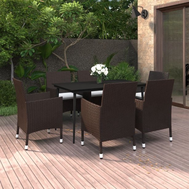 vidaXL 3-tlg. Garten-Essgruppe mit Auflagen Poly Rattan und Glas