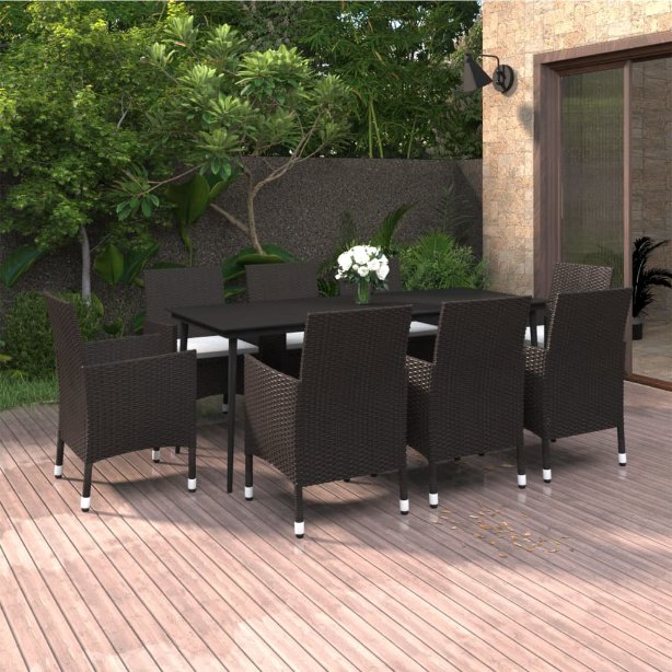 vidaXL 3-tlg. Garten-Essgruppe mit Auflagen Poly Rattan und Glas