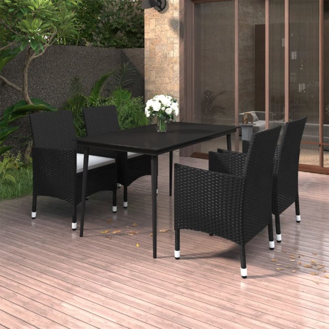 vidaXL 3-tlg. Garten-Essgruppe mit Auflagen Poly Rattan und Glas